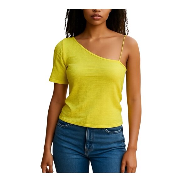 G By Giuliana Chartreuse One Shoulder Short Sleeve Top Size Large City Chic NWOT - Picture 1 of 7